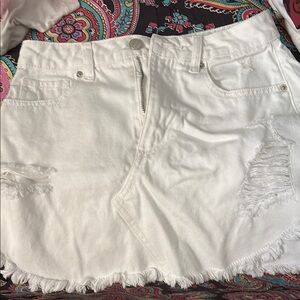 White Distressed Denim Skirt